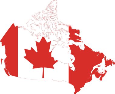 Kanada bayrağıyla birleştirilmiş basit bir CANADA idari haritası