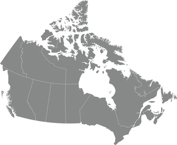 Szara Płaska Ślepa Mapa Administracyjna Wektora Canada Białymi Liniami Granicznymi — Wektor stockowy