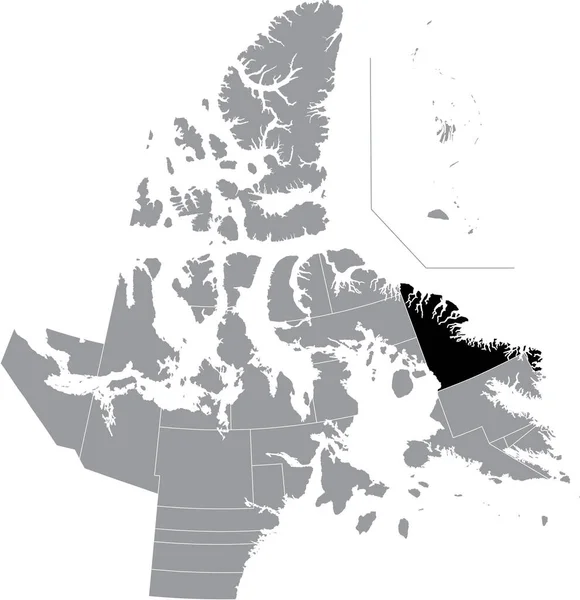 Zwarte Vlakke Blanco Gemarkeerde Locatiekaart Van Het Uqqummiut District Grijze — Stockvector