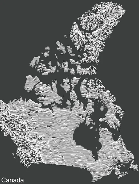 Topografische Negatieve Reliëfkaart Van Canada Met Witte Contourlijnen Donkergrijze Achtergrond — Stockvector