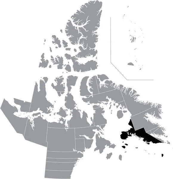 Black Flat Blank Highlighted Location Map South Baffin District Gray — Vettoriale Stock