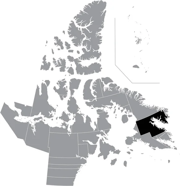 Black Flat Blank Highlighted Location Map Pangnirtung District Gray Administrative — Vettoriale Stock