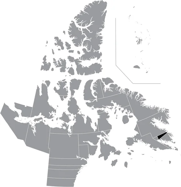 Black Flat Blank Highlighted Location Map Iqaluit Tasiluk District Gray — 图库矢量图片