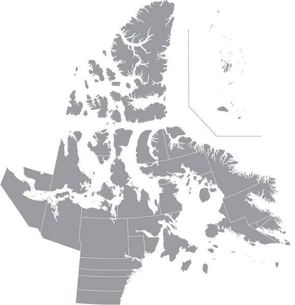 Gray Flat Blank Vector Administrative Map Territorial Electoral Districts Canadian — Vettoriale Stock