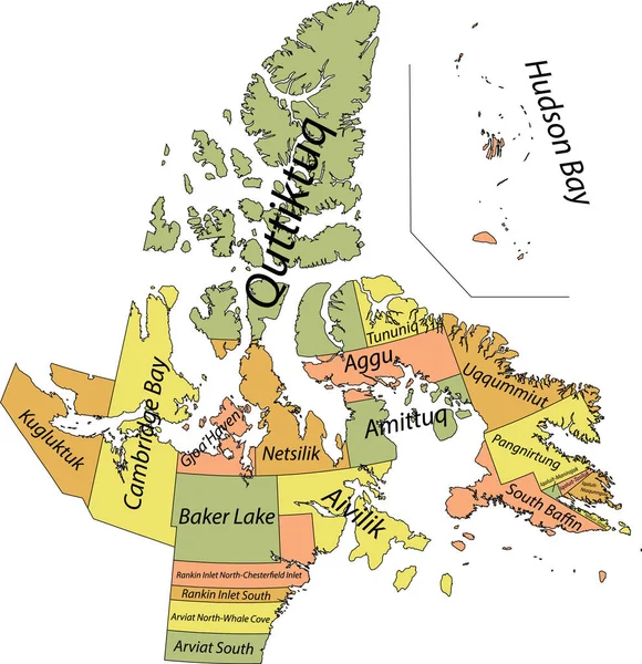 Пастельная Плоская Векторная Административная Карта Территориальных Избирательных Округов Канадской Территории — стоковый вектор