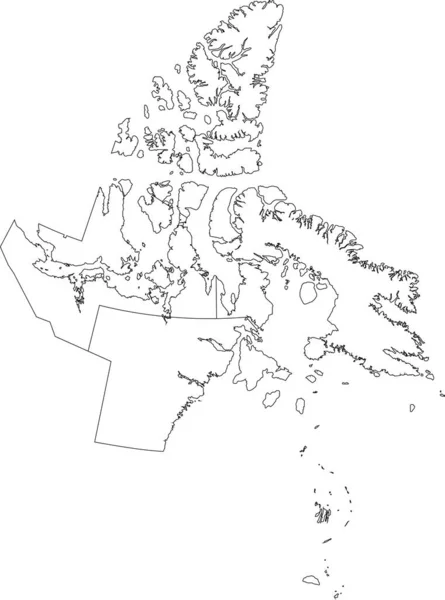 加拿大领土Nunavut Canada各地区的白色扁平矢量行政地图及其各地区的黑色边界线 — 图库矢量图片