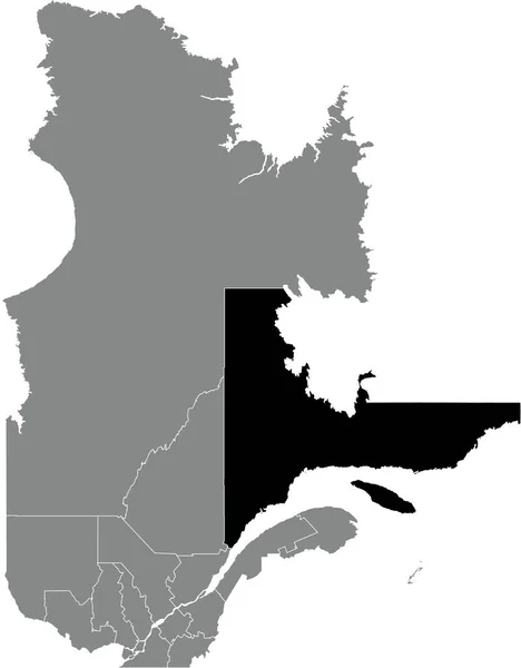 カナダのケベック州の灰色の行政地図の中のCote Nord地域の黒いフラットブランクハイライトされた場所マップ — ストックベクタ