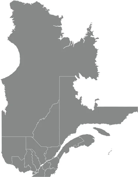 カナダのQuebec州 その地域の白い境界線を持つカナダの地域の灰色のフラットブランクベクトル管理マップ — ストックベクタ