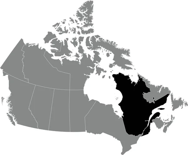 Mapa Administrativo Localizador Resaltado Blanco Plano Negro Provincia Canadiense Quebec — Vector de stock