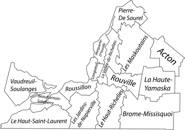 White Flat Vector Administrative Map Montrgie Quebec Canada Black Border — Vettoriale Stock