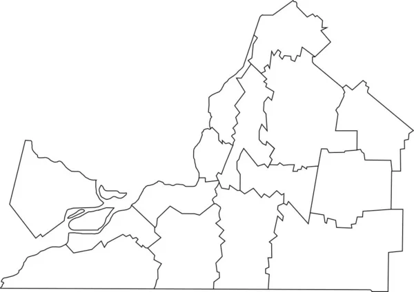 Montrgie Quebec Canadaの白いフラットブランクベクトル管理マップその自治体の黒い境界線 — ストックベクタ