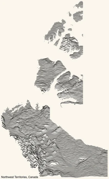 北西部準州のカナダ領土の地形救援地図 ベージュの背景に黒い輪郭線を持つカナダ — ストックベクタ