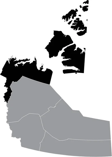 Black Flat Blank Highlighted Location Map Inuvik Region Region Gray — стоковий вектор