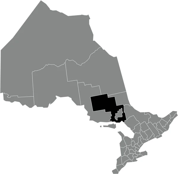 カナダのオンタリオ州の灰色の行政地図の中のSudbury地区の黒いフラットブランク強調表示された場所の地図 — ストックベクタ