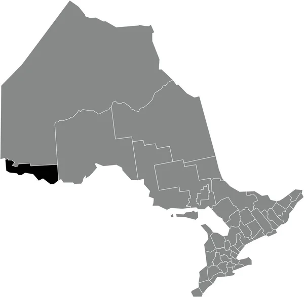カナダのオンタリオ州の灰色の行政地図の中に雨の川地区の黒い平らな空の強調表示された場所の地図 カナダ — ストックベクタ
