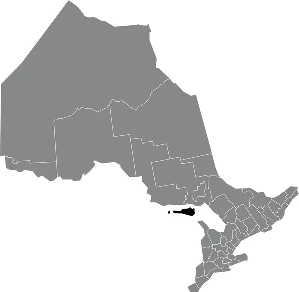 加拿大安大略省灰色行政地图内的Manitoulin District黑色平面突出显示空白位置图 — 图库矢量图片