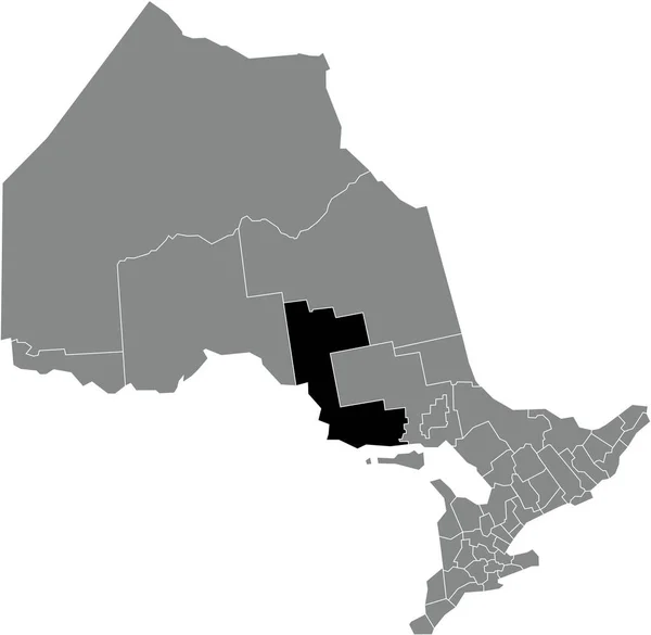 Zwarte Platte Blanco Gemarkeerde Locatiekaart Van Algoma District Grijze Administratieve — Stockvector