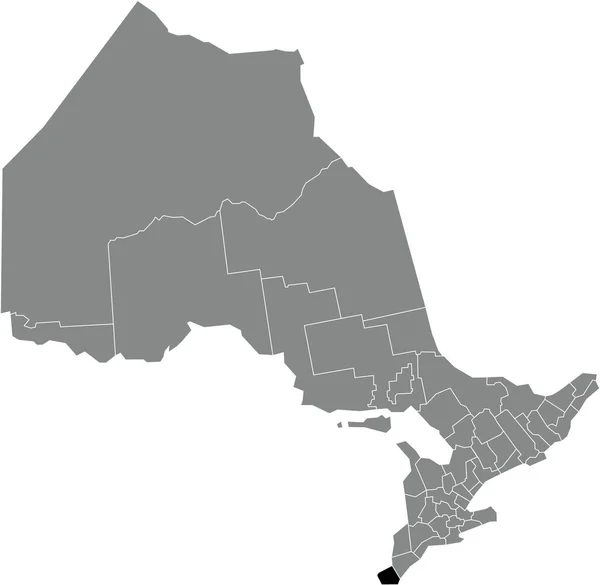 Kanada Nın Ontario Eyaletinin Gri Idari Haritasında Essex County Nin — Stok Vektör