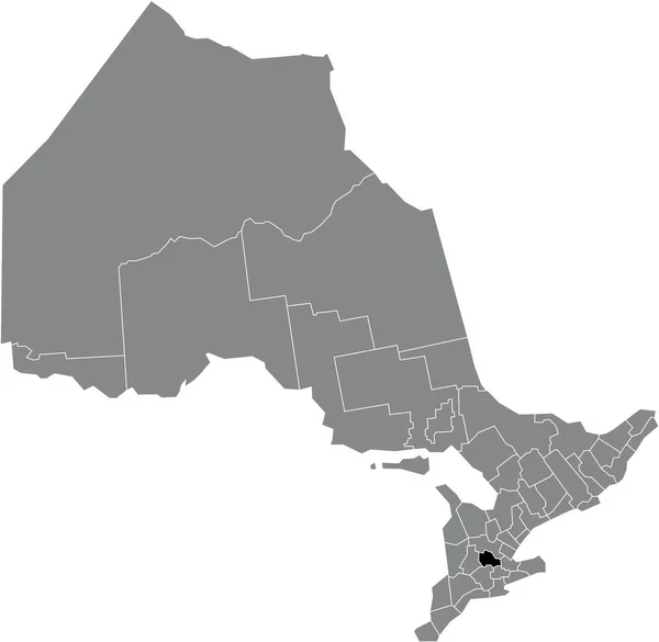 Black Flat Blank Highlighted Location Map Waterloo Regional Municipality Gray — 图库矢量图片