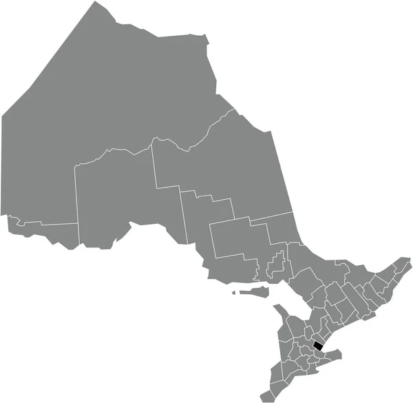 カナダのオンタリオ州の灰色の行政地図の中のハルトン地方自治体の黒いフラットブランクハイライトされた場所の地図 — ストックベクタ