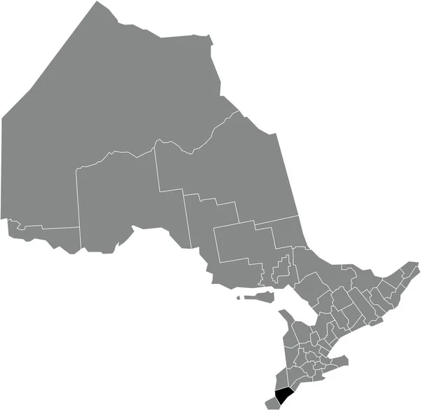 カナダのオンタリオ州の灰色の行政地図の中のChatham Kent単層自治体の黒いフラットブランク強調表示された場所マップ カナダ — ストックベクタ