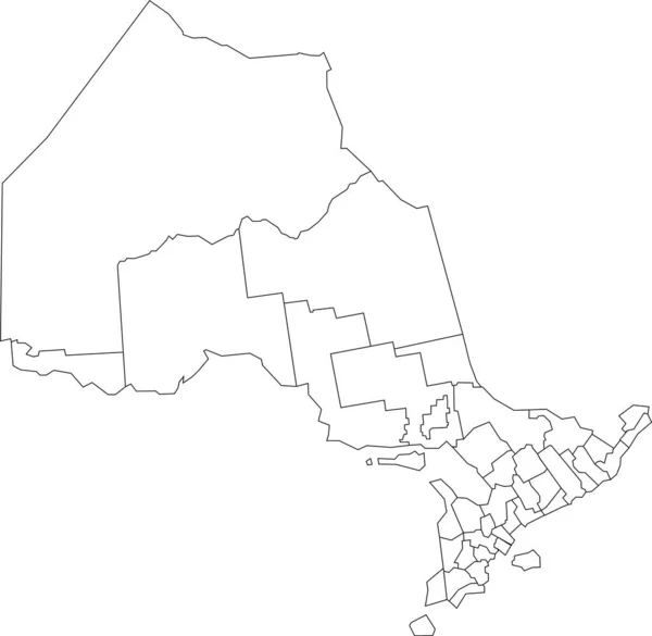 カナダのオンタリオ州の白い平らな空のベクトル管理マップ その自治体 地区の黒い境界線を持つカナダ — ストックベクタ