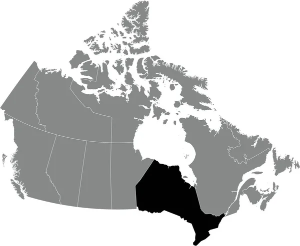 Černá Ploché Zvýrazněné Lokátor Administrativní Mapa Kanadské Provincie Ontario Uvnitř — Stockový vektor