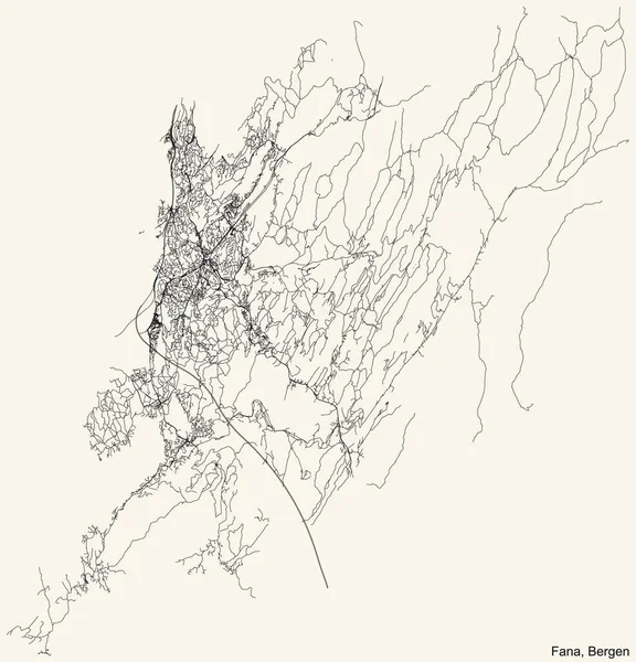 Detailed Navigation Black Lines Urban Street Roads Map Quarter Fana — Image vectorielle