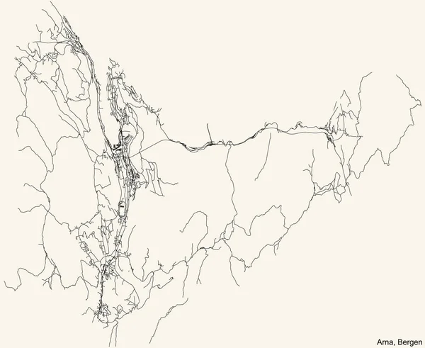 Detailed Navigation Black Lines Urban Street Roads Map Quarter Arna — 图库矢量图片