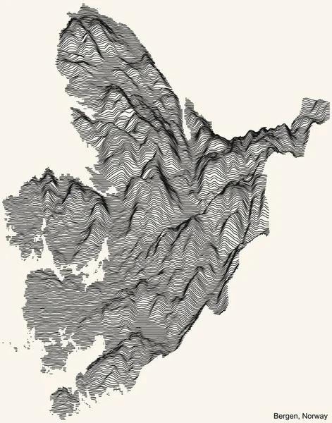 Topographic Relief Map City Bergen Norway Black Contour Lines Vintage — Vector de stock