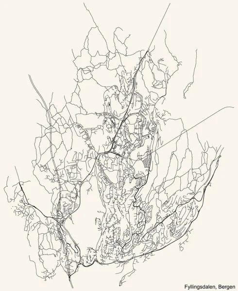 Detailed Navigation Black Lines Urban Street Roads Map Quarter Fyllingsdalen — Image vectorielle