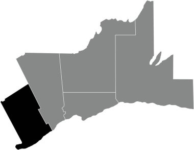 Black flat blank highlighted locator map of the HALTON REGION inside gray administrative map of Greater Toronto Area
