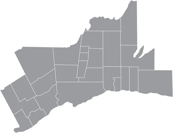 グレータートロント地域 オンタリオ州 その自治体の白い境界線を持つカナダの自治体のグレーフラット空白のベクトル管理マップ — ストックベクタ
