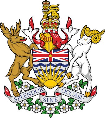Official current vector coat of arms of the Canadian province of BRITISH COLUMBIA, CANADA