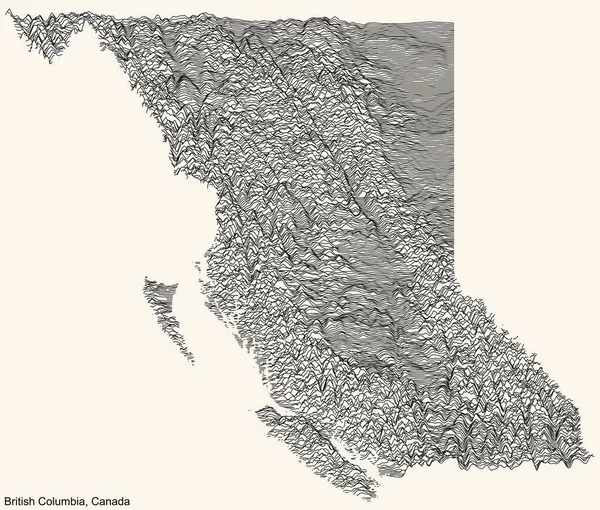 Topographic Relief Map Canadian Province British Columbia Canada Black Contour — Vetor de Stock