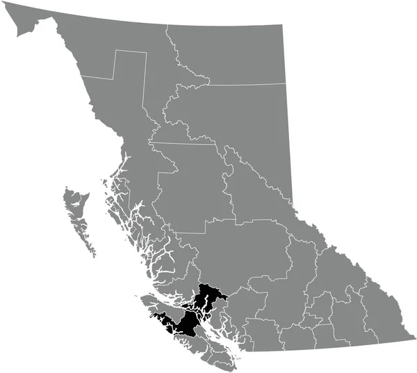 Black Flat Blank Highlighted Location Map Strathcona Regional District Gray — Stok Vektör