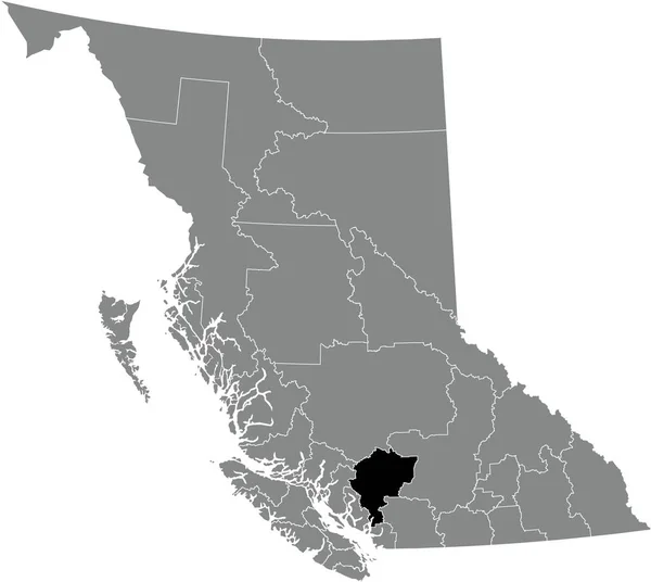 カナダのブリティッシュコロンビア州の灰色の行政地図の中のスクワミルロエ地域地区の黒いフラットブランク強調表示された場所マップ カナダ — ストックベクタ