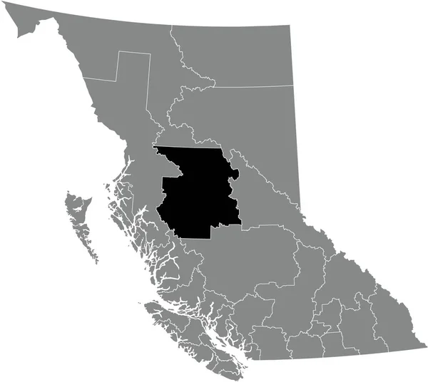 カナダのブリティッシュコロンビア州の灰色の行政地図の中のブルクレイェネチャコ地域地区の黒い平らな空のハイライトされた場所の地図 — ストックベクタ