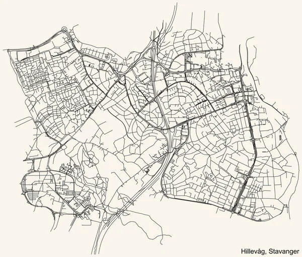 Detailed Navigation Black Lines Urban Street Roads Map Quarter Hillevg — 스톡 벡터