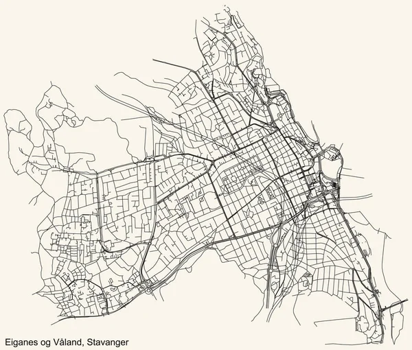 Detailed Navigation Black Lines Urban Street Roads Map Quarter Eiganes — стоковий вектор