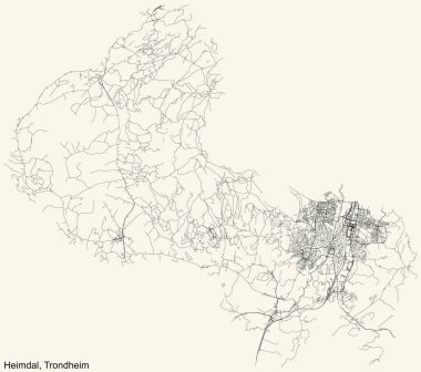 Detailed navigation black lines urban street roads map  of the quarter HEIMDAL BOROUGH of the Norwegian regional capital city of Trondheim, Norway on vintage beige background
