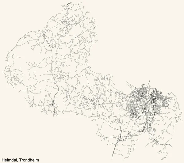 Detailed Navigation Black Lines Urban Street Roads Map Quarter Heimdal — Stockvektor