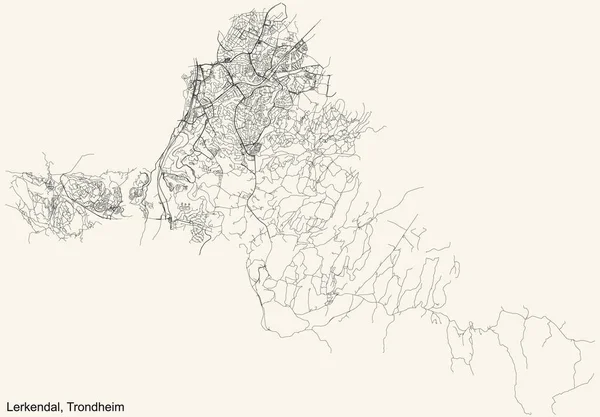 Detailed Navigation Black Lines Urban Street Roads Map Quarter Lerkendal — Stockvektor