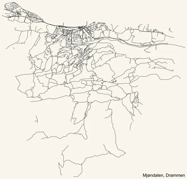 Detailed Navigation Black Lines Urban Street Roads Map Quarter Mjndalen — Stok Vektör