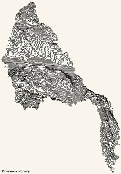 Topographic Relief Map City Drammen Norway Black Contour Lines Vintage — Image vectorielle