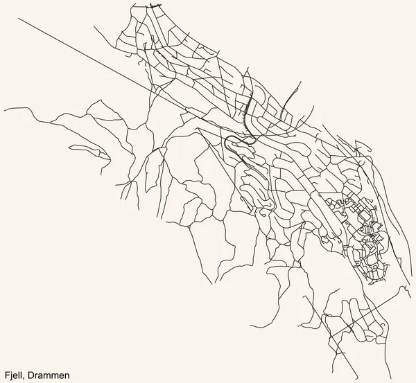 Detailed Navigation Black Lines Urban Street Roads Map Quarter Fjell — Wektor stockowy
