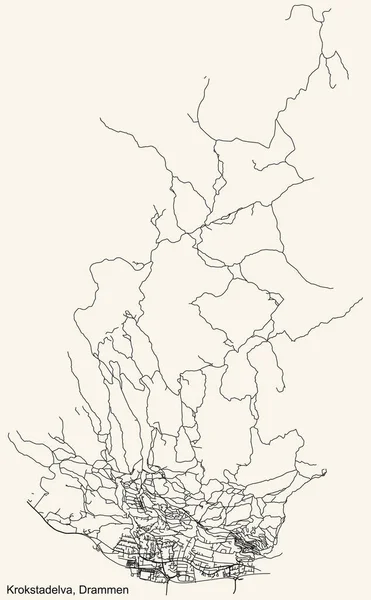 Detailed Navigation Black Lines Urban Street Roads Map Quarter Krokstadelva — Stockvektor