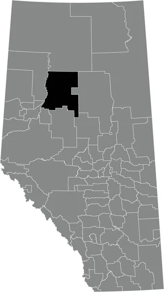 カナダのアルバータ州の灰色の行政地図の中の北の日の出郡市町村地区の黒いフラットブランクハイライトされた場所マップ — ストックベクタ