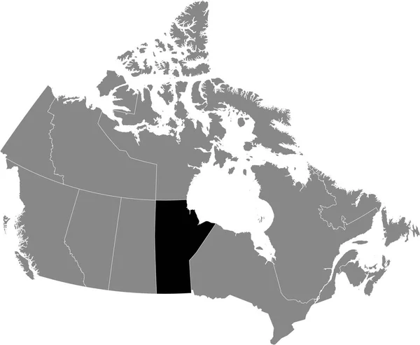 Black Flat Blank Highlighted Locator Administrative Map Canadian Province Manitoba — Vetor de Stock