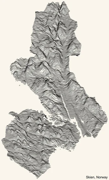 Topographic Relief Map City Skien Norway Black Contour Lines Vintage — Image vectorielle